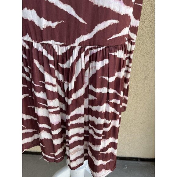 Paige Jade Cherrywood Cream Zebra printed halter ruffle hem midi dress Small - Picture 12 of 15